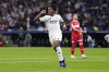 Real Madrid's Endrick celebrates after scoring his side's third goal during the Champions League opening phase soccer match between Real Madrid and VfB Stuttgart at the Santiago Bernabeu stadium, in Madrid, Tuesday, Sept. 17, 2024. Real Madrid won 3-1. (AP Photo/Manu Fernandez)