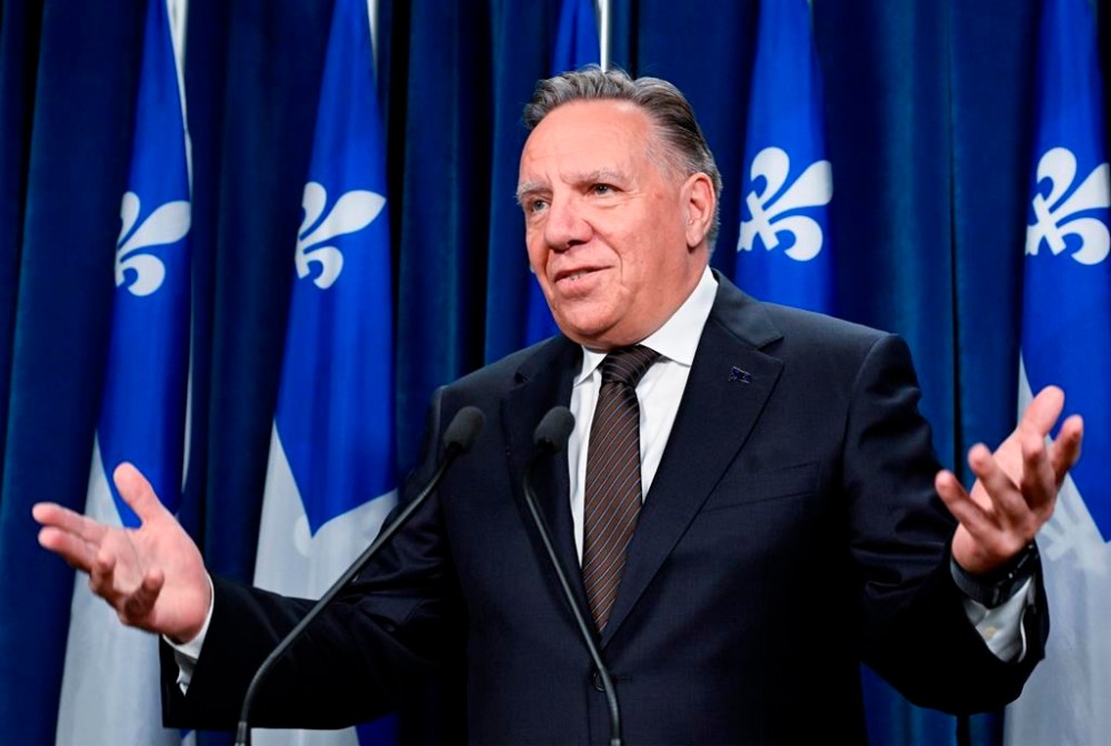 Quebec Premier François Legault responds to reporters' questions at a news conference, Sept. 12, 2024, at the legislature in Quebec City. THE CANADIAN PRESS/Jacques Boissinot