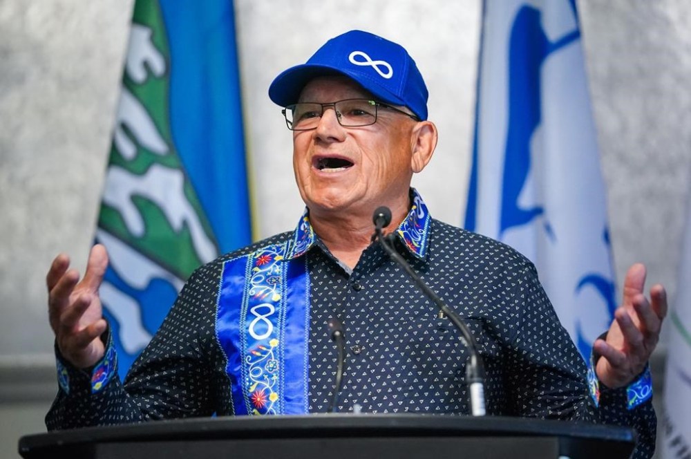 Glen McCallum, president of the Métis Nation of Saskatchewan, speaks during a press conference in Regina on June 24, 2024. THE CANADIAN PRESS/Heywood Yu