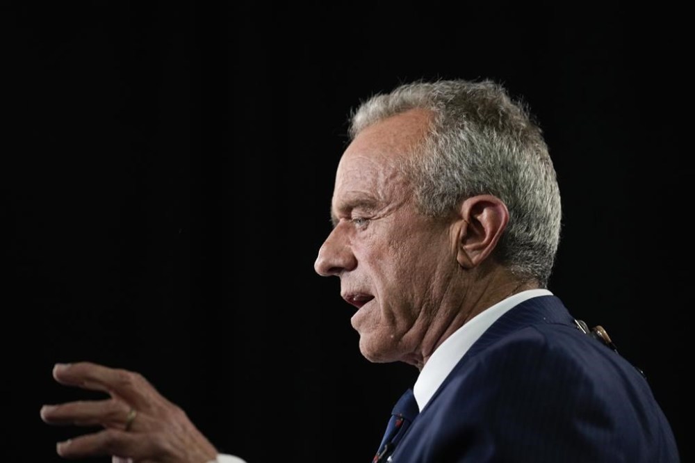 Robert F. Kennedy, Jr. in the spin room after a presidential debate between Republican presidential nominee former President Donald Trump and Democratic presidential nominee Vice President Kamala Harris, Tuesday, Sept. 10, 2024, in Philadelphia. (AP Photo/Matt Rourke)