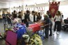 Relatives and friends pay their homage to the late Italian soccer player Toto Schillaci, at the Renzo Barbera stadium in Palermo, Italy, Thursday, Sept. 19, 2024. (Alberto Lo Bianco/LaPresse via AP)