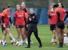Canada’s national women’s soccer team coach Bev Priestman, centre, runs the team’s practice, Thursday, Oct. 26, 2023 in Montreal. Two months after announcing an independent, external review into the Paris Olympics drone spying scandal, Canada Soccer — like everyone else — is waiting on its finding. THE CANADIAN PRESS/Ryan Remiorz