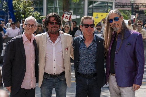 Johnny Fay, Paul Langlois, Gord Sinclair and Rob Baker (left to right) of The Tragically Hip stand for a photo at the Toronto International Film Festival, in Toronto, Thursday, Sept. 5, 2024. THE CANADIAN PRESS/Paige Taylor White