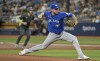 Toronto Blue Jays starter Yariel Rodríguez pitches against the Tampa Bay Rays during the first inning of a baseball game Saturday, Sept. 21, 2024, in St. Petersburg, Fla. (AP Photo/Steve Nesius)