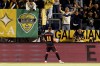 Los Angeles Galaxy supporters cheer as Los Angeles Galaxy's Gabriel Pec (11) celebrates his goal against the Vancouver Whitecaps during the first half of an MLS soccer match Saturday, Sept. 21, 2024, in Carson, Calif. (AP Photo/Etienne Laurent)