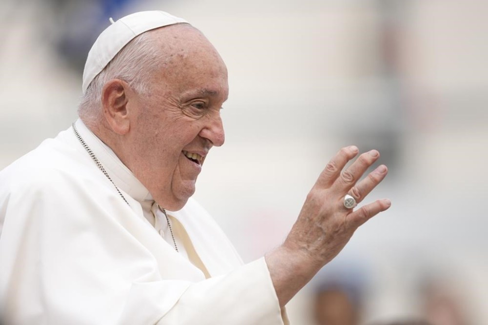 Pope Francis leaves at the end of his weekly general audience in St. Peter's Square, at the Vatican, Wednesday, Sept. 18, 2024. (AP Photo/Andrew Medichini)