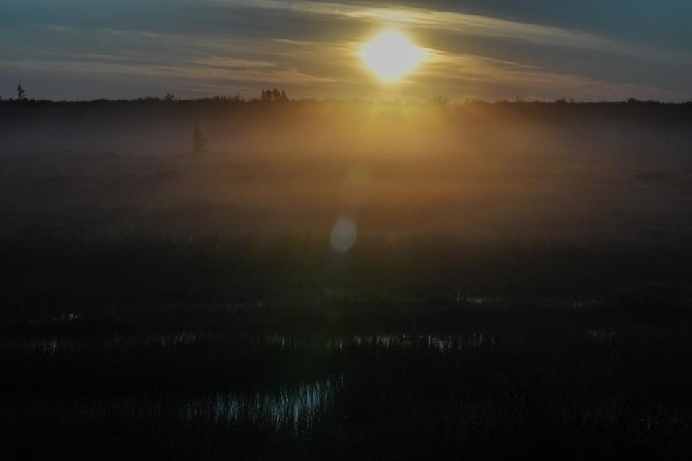 The sun rises over the tundra, Wednesday, Aug. 7, 2024, near Churchill, Manitoba. (AP Photo/Joshua A. Bickel)