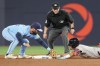 Boston Red Sox's Vaughn Grissom (right) slides safely into second base in front of the tag from Toronto Blue Jays second baseman Davis Schneider during fifth inning American League MLB baseball action in Toronto on Tuesday Sept. 24, 2024. THE CANADIAN PRESS/Chris Young