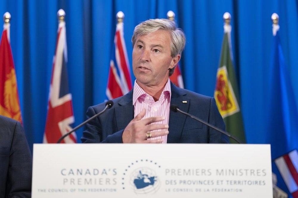 The co-chair of a working group looking into support for Nova Scotia’s wine industry has resigned calling the talks with the provincial government an “enormous disappointment.” Nova Scotia Premier Tim Houston speaks to media during a premiers' meeting in Halifax on Tuesday, July 16, 2024. THE CANADIAN PRESS/Darren Calabrese