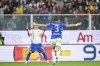 Sampdoria's Antonio Barreca celebrates after scoring the winning penalty during shootout in the Italian Cup soccer match between Genoa and Sampdoria at Luigi Ferraris Stadium, Wednesday, Sept. 25, 2024, in Genoa, Italy. (Tano Pecoraro/LaPresse via AP)