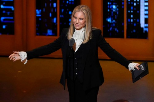 FILE - Barbra Streisand presents the award for best musical at the Tony Awards in New York on June 12, 2016. (Photo by Evan Agostini/Invision/AP, File)