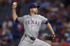 Texas Rangers starting pitcher Jacob deGrom throws during the first inning of a baseball game against the Los Angeles Angels, Friday, Sept. 27, 2024, in Anaheim, Calif. (AP Photo/Ryan Sun)