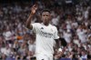 Real Madrid's Vinicius Junior gestures during the Champions League opening phase soccer match between Real Madrid and VfB Stuttgart at the Santiago Bernabeu stadium, in Madrid, Tuesday, Sept. 17, 2024. (AP Photo/Manu Fernandez)