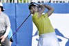 Lucy Li, of the United States, hits her tee shot on the first hole during the final round of the LPGA Walmart NW Arkansas Championship golf tournament, Sunday, Sept. 29, 2024, in Rogers, Ark. (AP Photo/Michael Woods)