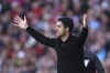 Arsenal's manager Mikel Arteta reacts during the English Premier League soccer match between Arsenal and Leicester City at the Emirates Stadium in London, Saturday, Sept. 28, 2024. (AP Photo/Ian Walton)