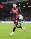 Bournemouth's Francisco Evanilson celebrates scoring the opening goal during the Premier League match at the Vitality Stadium, Bournemouth, England, Monday, Sept. 30, 2024. (Adam Davy/PA via AP)
