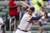 Atlanta Braves' Matt Olson waits for the pitch in the first inning of the second baseball game of a doubleheader against the New York Mets, Monday, Sept. 30, 2024, in Atlanta. (AP Photo/Jason Allen)