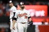 Baltimore Orioles starting pitcher Corbin Burnes (39) walks back to the dugout after he was removed in the ninth inning during Game 1 of an AL Wild Card Series baseball game against the Kansas City Royals, Tuesday, Oct. 1, 2024, in Baltimore. The Royals won 1-0. (AP Photo/Nick Wass)