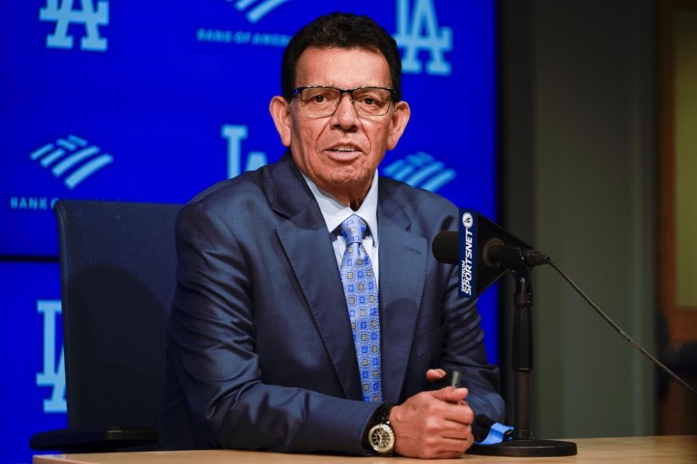 FILE - Former Los Angeles Dodgers Fernando Valenzuela speaks during a news conference ahead of his jersey retirement ceremony at a baseball game between the Dodgers and the Colorado Rockies, Friday, Aug. 11, 2023, in Los Angeles. (AP Photo/Ryan Sun, File)