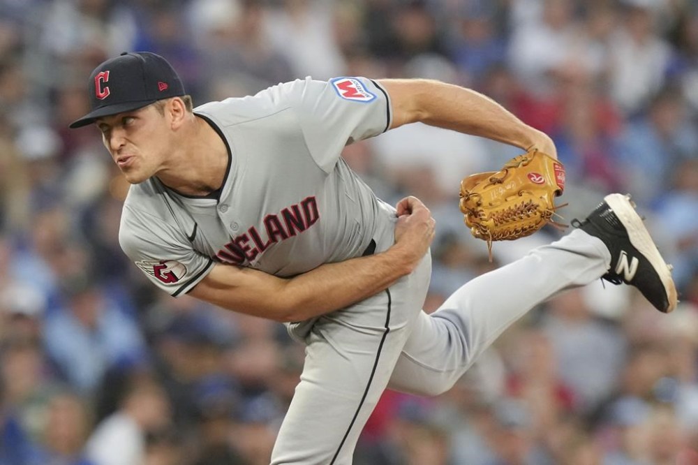FILE - Cleveland Guardians pitcher Cade Smith works against the Toronto Blue Jays during the sixth inning of a baseball game, June 14, 2024, in Toronto. (Chris Young/The Canadian Press via AP, File)