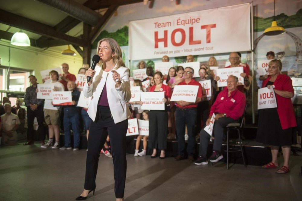 Susan Holt, Liberal party leader in New Brunswick, announces her official candidacy for Fredericton South-Silverwood, in Fredericton on Sunday Sept. 8, 2024. THE CANADIAN PRESS/Stephen MacGillivray