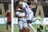 CF Montreal forward Josef Martínez (17) is congratulated by forward Kwadwo Opoku (7) after scoring his team's second goal during the second half of an MLS soccer match against Atlanta United on Wednesday, Oct. 2, 2024, in Atlanta. THE CANADIAN PRESS/Atlanta Journal-Constitution-Miguel Martinez via AP