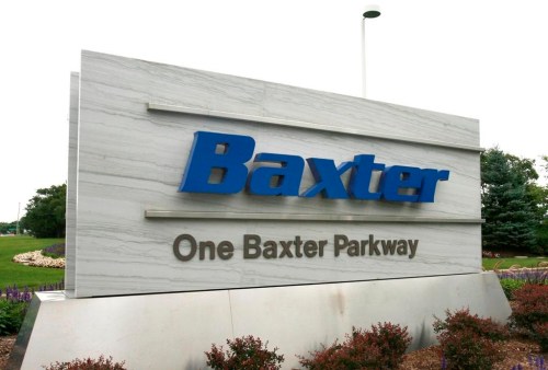FILE - The sign outside Baxter International Inc. is seen in Deerfield, Ill., July 2009. (George LeClaire/Daily Herald via AP)