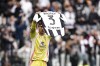 Juventus' Dusan Vlahovic celebrates after scoring his side's first goal during the Serie A soccer match between Juventus and Cagliari at the Allianz Stadium in Turin, north west Italy, Sunday, Oct. 6, 2024. (Marco Alpozzi/LaPresse via AP)