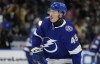 Tampa Bay Lightning left wing Cole Koepke (45) wears a protective neck guard as he warms up prior to an NHL hockey game against the Boston Bruins Monday, Nov. 20, 2023, in Tampa, Fla. THE CANADIAN PRESS/AP-Chris O'Meara