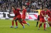 Bayern's Dayot Upamecano, second from left, celebrates after scoring his side's second goal during the German Bundesliga soccer match between Eintracht Frankfurt and Bayern Munich in Frankfurt, Germany, Sunday, Oct. 6, 2024. (AP Photo/Michael Probst)