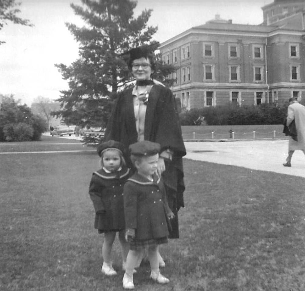 SUPPLIED
Single mother Woods-Bavasah, with her children Jody and Jeff on her graduation day, obtained a degree in home economics from the University of Manitoba, and later an education diploma.