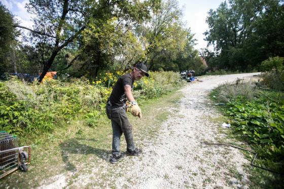 Encampment resident Terry Johnsen was talking to a woman moments before a police car hit her. She later died from her injuries. (Mikaela MacKenzie / Free Press)