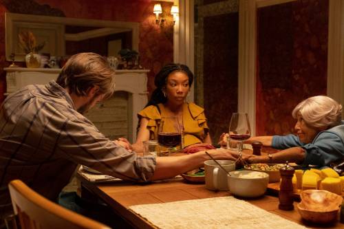A24
                                Andrew Burnap, from left, Brandy Norwood, and Kathryn Hunter in a scene from &ldquo;The Front Room.&rdquo;