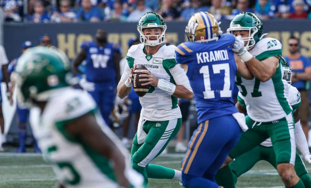 John Woods / THE CANADIAN PRESS files
One of potential-Streveler-replacement Jake Dolegala’s victories last season came against the Winnipeg Blue Bombers.