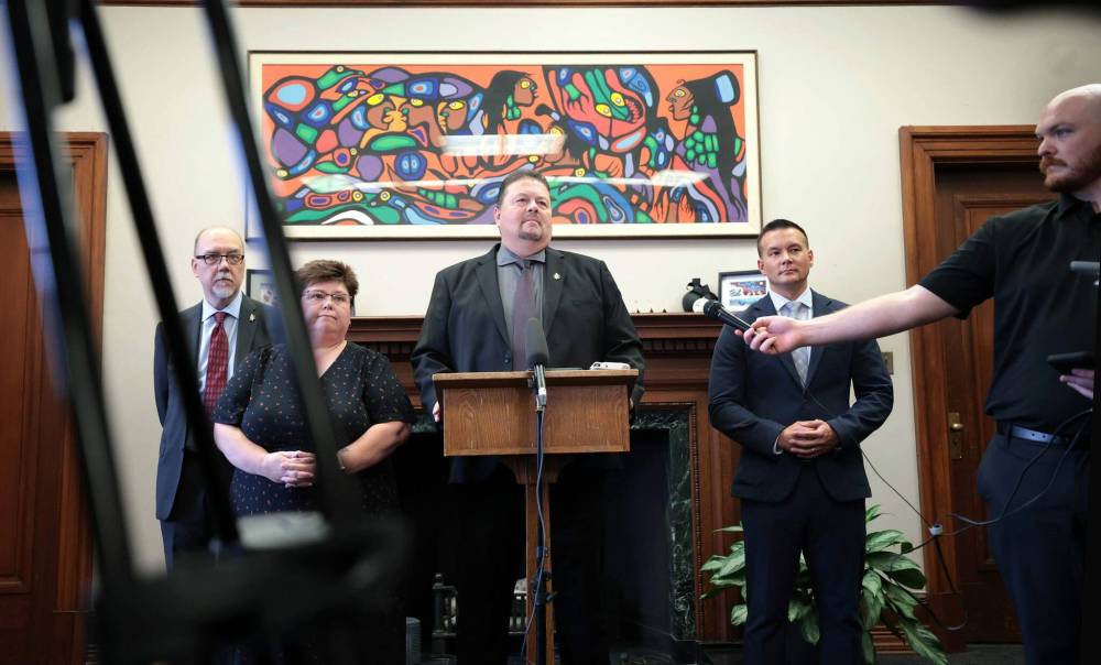RUTH BONNEVILLE / FREE PRESS
Minister of Municipal and Northern Relations Ian Bushie addressed questions about conflict of interest findings Thursday, after an ethics commissioner’s report revealed Bushie failed to disclose his business’s contract with government, and the contract was renewed.