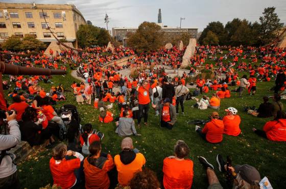 People gather for Truth And Reconciliation Day at The Forks. (John Woods / Free Press)