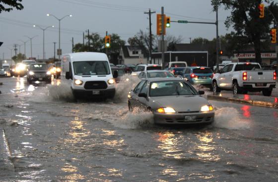 Steinbach was hit with 155 mm of rain on Tuesday. (Greg Vandermeulen / The Carillon)