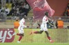Monaco's George Ilenikhena, right, celebrates after scoring his side's second goal during the Champions League opening phase soccer match between Monaco and Barcelona at the Louis II stadium, in Monaco, Monaco, Thursday, Sept. 19, 2024. (AP Photo/Laurent Cipriani)