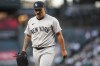 New York Yankees starting pitcher Nestor Cortes walks back to the dugout after retiring the side against the Seattle Mariners during the first inning of a baseball game Wednesday, Sept. 18, 2024, in Seattle. (AP Photo/Lindsey Wasson)