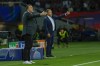 Young Boys' head coach Patrick Rahmen, left, reacts during the Champions League soccer match between Barcelona and Young Boys at the Lluis Companys Olympic Stadium in Barcelona, Spain, Tuesday, Oct. 1, 2024. (AP Photo/Joan Monfort)