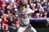 Detroit Tigers' Reese Olson (45) pitches in the third inning during Game 1 of baseball's AL Division Series against the Cleveland Guardians, Saturday, Oct. 5, 2024, in Cleveland. (AP Photo/Phil Long)