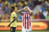 Paraguay's Julio Enciso gestures during a qualifying soccer match for the FIFA World Cup 2026 against Ecuador at Rodrigo Paz Delgado stadium in Quito, Ecuador, Thursday, Oct. 10, 2024. (AP Photo/Dolores Ochoa)