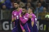 German players celebrate after a goal during the Nations League soccer match between Bosnia and Germany in Zenica, Bosnia and Herzegovina, on Friday, Oct. 11, 2024. (AP Photo/Armin Durgut)
