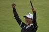 Ruoning Yin of China celebrates after winning the final round of the LPGA Shanghai at China's Shanghai Qizhong Garden Golf Club, Sunday, Oct. 13, 2024. (AP Photo/Achmad Ibrahim)