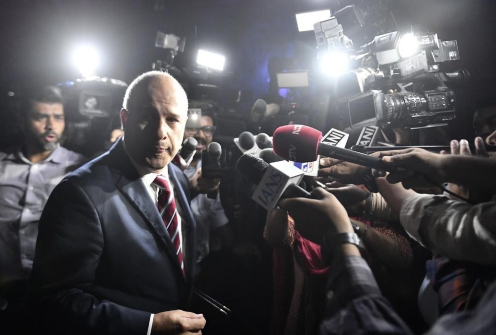 Canada's Deputy High Commissioner to India Stewart Wheeler, speaks to media personnel after meeting with officials at the Indian government's Ministry of External Affairs, in New Delhi, India, Monday, Oct. 14, 2024. (AP Photo)