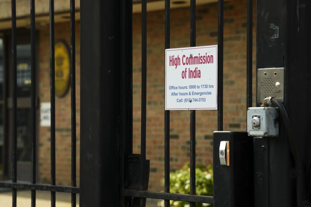 Indian High Commission entrance is shown in Ottawa, Monday, Sept. 25, 2023. THE CANADIAN PRESS/Sean Kilpatrick