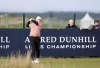Robert MacIntyre tees off on the seventeenth during day three of the Alfred Dunhill Links Championship at the Old Course St. Andrews, Scotland, Saturday Oct. 5, 2024. (Robert Perry/PA via AP)