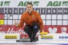 Team Gushue skip Brad Gushue gets ready to throw against Team McEwen during Draw 18 of the 2021 Canadian Olympic curling trials in Saskatoon, Sask., Friday, Nov. 26, 2021. THE CANADIAN PRESS/Liam Richards