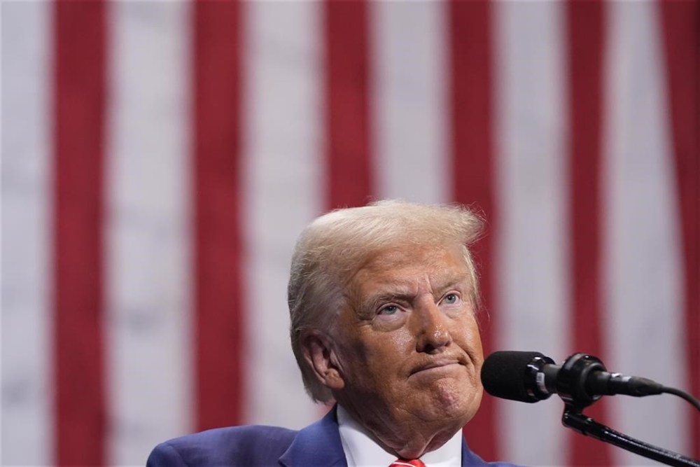 Republican presidential nominee former President Donald Trump speaks at a campaign event at the Cobb Energy Performing Arts Centre, Tuesday, Oct. 15, 2024, in Atlanta. (AP Photo/Alex Brandon)