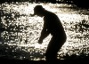 United States team member Russell Henley is silhouetted against the water as he chips on to the 10th green during the Presidents Cup golf tournament, in Montreal, Saturday, Sept. 28, 2024. THE CANADIAN PRESS/Frank Gunn